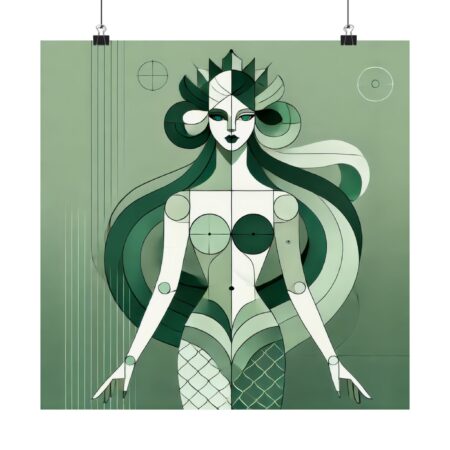 Mermaid Reimagined Matte Vertical Poster, Abstract Minimalist Art Deco Cubism Wall Art, Starbucks Logo reimagined Inspired Print Poster
