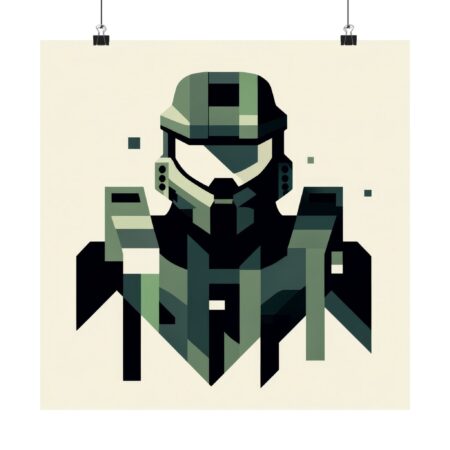 Abstract Halo Master Chief Poster, Minimalist Cubist Art Wall Print, Matte Vertical Home Decor, Gamer Gift, Video Game Fan Art, Spartan