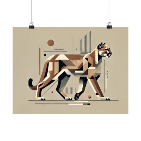 North American Cougar Puma Geometric Big Cat Abstract Wall Art Poster, Minimalist Matte Horizontal Print, Cubist Bauhaus Design, Gift