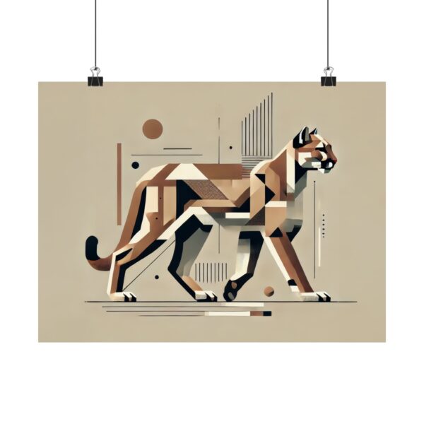 North American Cougar Puma Geometric Big Cat Abstract Wall Art Poster, Minimalist Matte Horizontal Print, Cubist Bauhaus Design, Gift