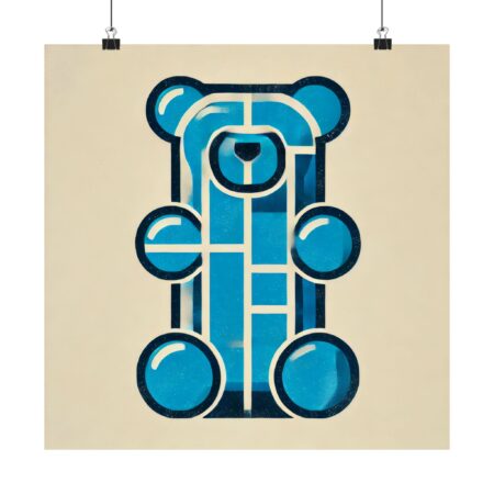 Gummy Bear Blue Bauhaus Abstract Minimalist Wall Art Poster Geometric Colorful