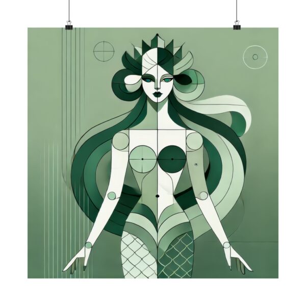 Mermaid Reimagined Matte Vertical Poster, Abstract Minimalist Art Deco Cubism Wall Art, Starbucks Logo reimagined Inspired Print Poster - Image 9
