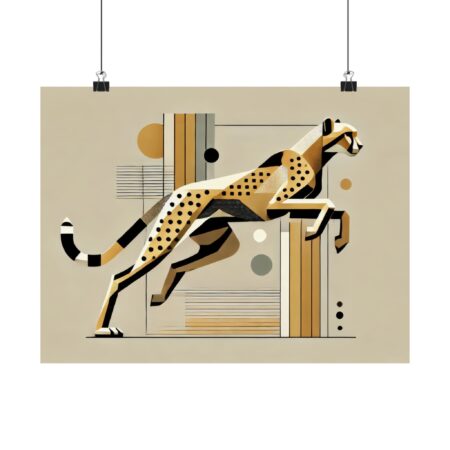 Cheetah Abstract Wall Art, Poster, Geometric Minimalist Print, Cubist Bauhaus Decor, Matte Horizontal Posters