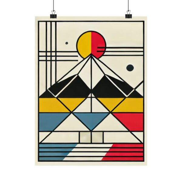 Bauhaus Abstract Poster, Geometric Minimalist Wall Art, Mount Fuji Vertical Print, Matte Decor, Travel Gift Japan