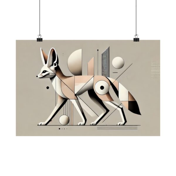 Geometric Fennec Fox Abstract Poster, Minimalist Wall Art, Cubist Bauhaus Print, Matte Horizontal Artwork, Big Cat Decor, Unique Animal Art,