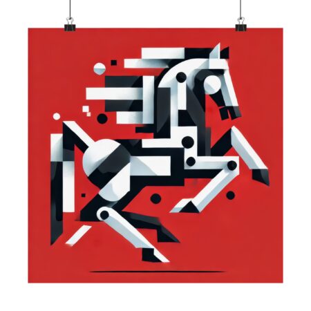 Geometric Horse Poster, Brutalist Minimalist Wall Art, Red Cubist Shapes, Matte Vertical Art Print, Abstract Decor Gift, Modern Gallery
