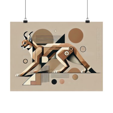 Caracal Big Cat Abstract Minimalist Wall Art Poster, Geometric Cubist Bauhaus Matte Horizontal Print, Home Decor Animal Lover Gift