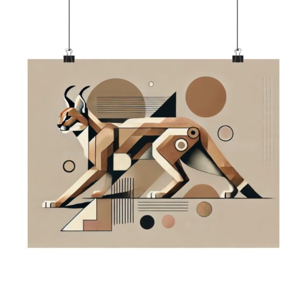 Caracal Big Cat Abstract Minimalist Wall Art Poster, Geometric Cubist Bauhaus Matte Horizontal Print, Home Decor Animal Lover Gift