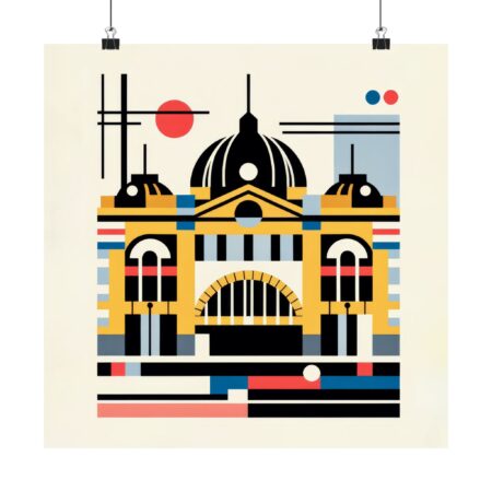 Vertical Poster, Flinder's Street Station Melbourne Australia Architecture Bauhaus Abstract Minimalist Wall Art, Geometric Colorful Print,