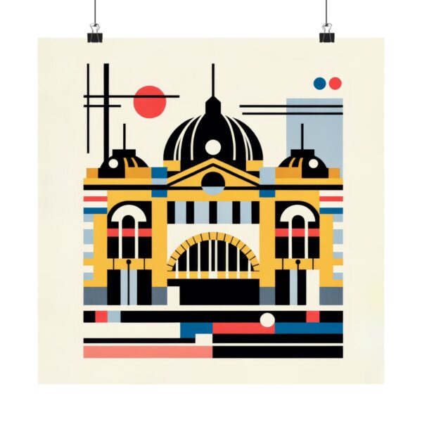 Vertical Poster, Flinder's Street Station Melbourne Australia Architecture Bauhaus Abstract Minimalist Wall Art, Geometric Colorful Print,