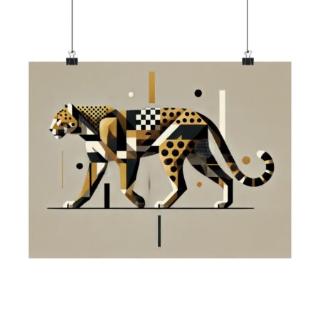 Minimalist Jaguar Abstract Poster, Geometric Big Cat Wall Art Print, Cubist Bauhaus Matte Horizontal Artwork, Home Decor Accent, Unique