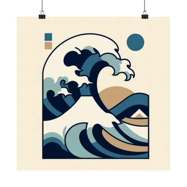 Abstract Minimalist Wall Art Poster, Great Wave off Kanagawa, Geometric Bauhaus Colorful, Matte Vertical Posters Print, Hokusai Print, Home