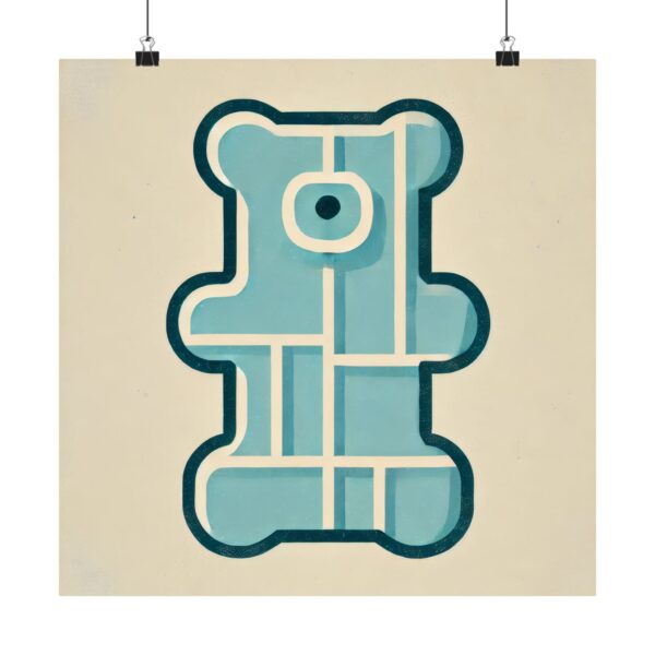 Gummy Bear, Light Blue Bauhaus Abstract Minimalist Wall Art Poster Geometric Colorful