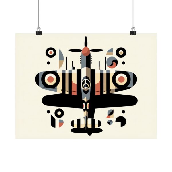 Poster Wall Art, Spitfire Aircraft WW2 Geometric Design, Minimalist Bauhaus Decor, Horizontal Airplane , Matte Finish, Aviation Gift