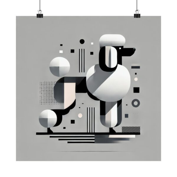 Poster Prints, Poodle Abstract Minimalist Geometric Wall Art, Bauhaus Decor, Matte Horizontal Artwork, Dog Lover Gift
