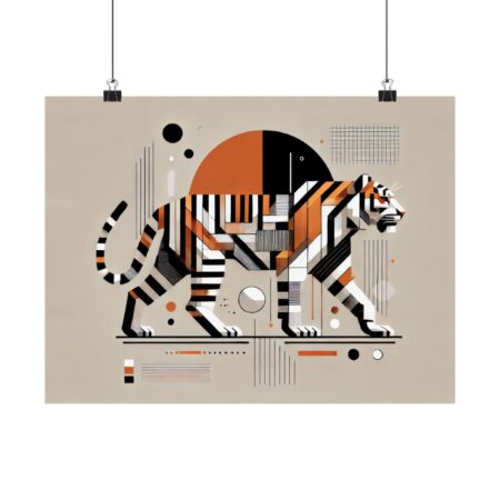 Tiger Abstract Poster, Geometric Wall Art Print, Cubist Bauhaus Decor, Minimalist Animal Art, Matte Horizontal Posters, Jungle Wildlife