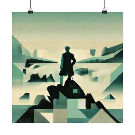 Romanticism Matte Vertical Posters, Wanderer above the Sea of Fog reimagined by Caspar David Friedrich abstract minimalist wall art poster,