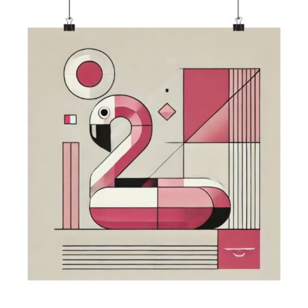 Flamingo Pool Floatie Ring Vertical Poster, Bauhaus Abstract Wall Art, Minimalist Home Decor Print, Tropical Bird Art Print, Matte Poster
