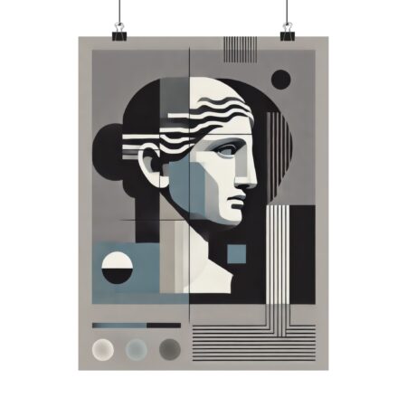 Vertical Wall Art Poster, Athena Greek Sculpture Abstract Minimalist Cubist Geometric Print, Matte Minimalistic Home Decor, Gift for Art