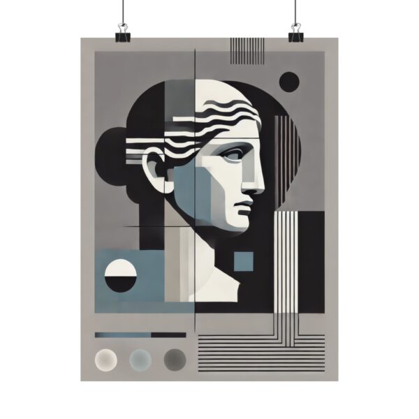 Vertical Wall Art Poster, Athena Greek Sculpture Abstract Minimalist Cubist Geometric Print, Matte Minimalistic Home Decor, Gift for Art