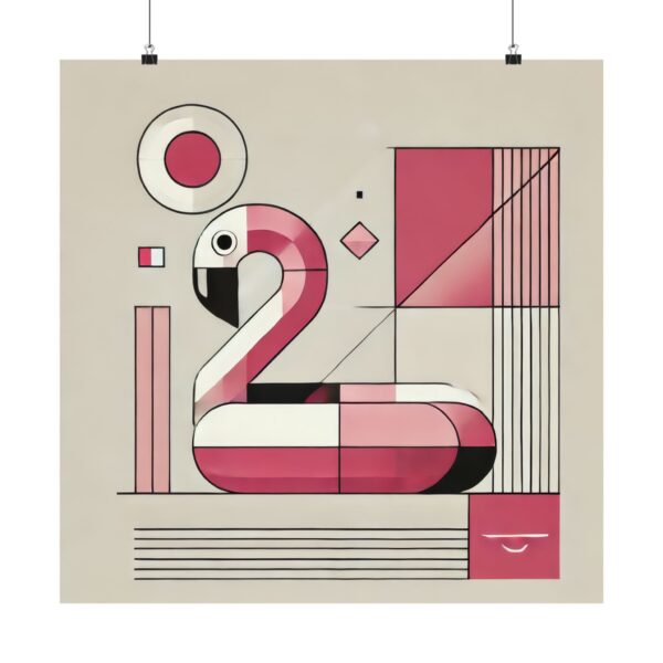 Flamingo Pool Floatie Ring Vertical Poster, Bauhaus Abstract Wall Art, Minimalist Home Decor Print, Tropical Bird Art Print, Matte Poster - Image 9