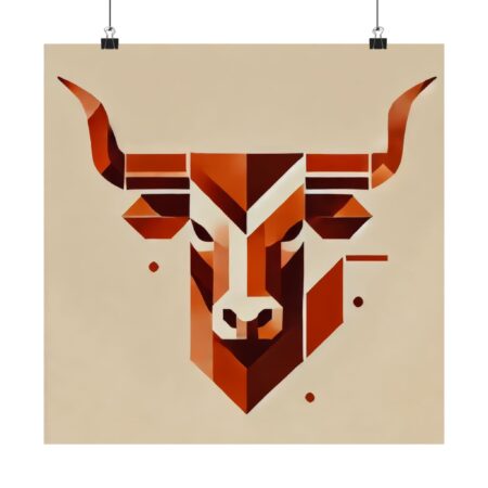Vertical Poster, Abstract Texas Longhorn Logo Wall Art, Geometric Bauhaus Colorful Minimalist Print, Matte Decor, Gift Idea