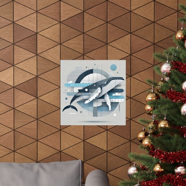 Whale Abstract Poster, Minimalist Art Print, Blue Bauhaus Cubism Vertical Decor, Matte Wall Art - Image 4