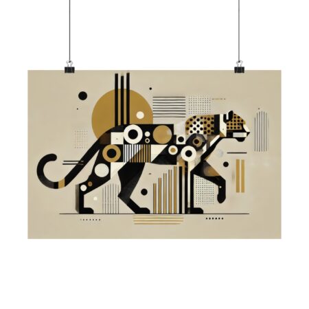 Leopard Abstract Poster, Geometric Wall Art, Minimalist Bauhaus Print, Cubist Big Cat Matte Horizontal Posters, Home Decor