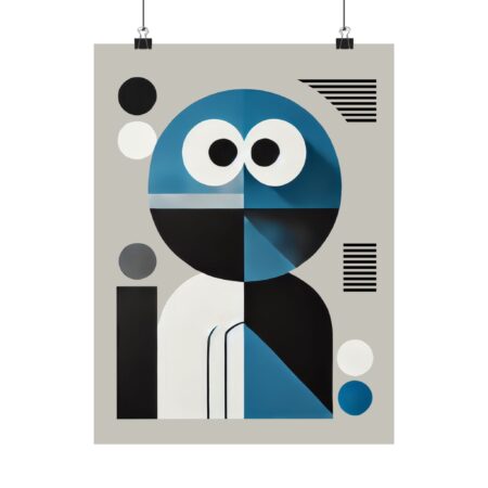 Minimalist Cookie Monster Sesame Street Wall Art, Matte Vertical Poster, Geometric Bauhaus Decor Print, Abstract Nursery Room Decor, Kids