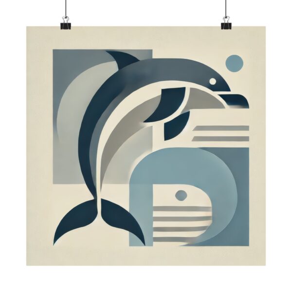 Dolphin Bauhaus Wall Art Poster, Minimalist Animal Print, Vertical Matte Artwork, Abstract Sea Creature Decor, Modern Ocean Theme Print,