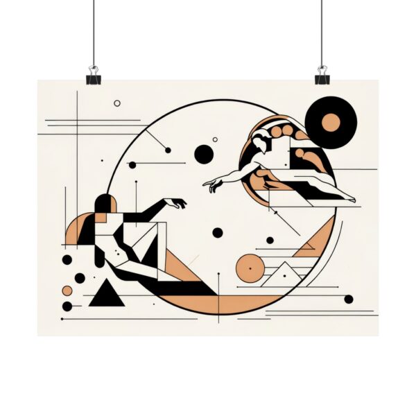 Poster Print, The Creation of Adam by Michelangelo Reimagined Abstract Minimalist Wall Art, Geometric Bauhaus Colorful Classical Art, Matte