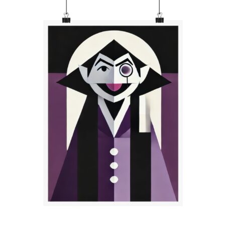 Sesame Street Abstract Poster, Geometric Bauhaus Wall Art, Matte Vertical Print, Minimalist Decor, Count von Count Nursery, Kid's Room,