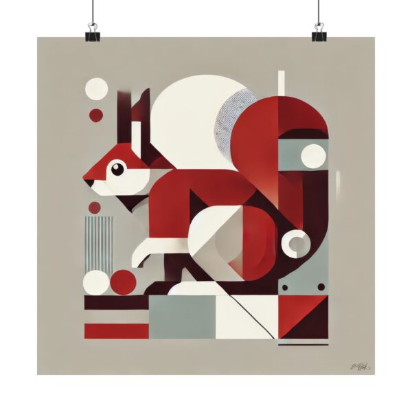 Geometric Red Squirrel Nature Abstract Minimalist Wall Art Poster, Matte Vertical Posters, Bauhaus Cubist Print, Animal Lover Gift, Woodland