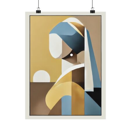 Abstract Geometric Bauhaus Matte Vertical Posters, Girl with a Pearl Earing By Johannes Vermeer Reimagined Wall Art Poster, Minimalist Home