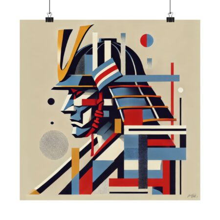 Samurai Warrior Abstract Poster, Geometric Wall Art, Japan Minimalist Print, Bauhaus Cubism Decor, Matte Vertical Art Print, Warrior Poster