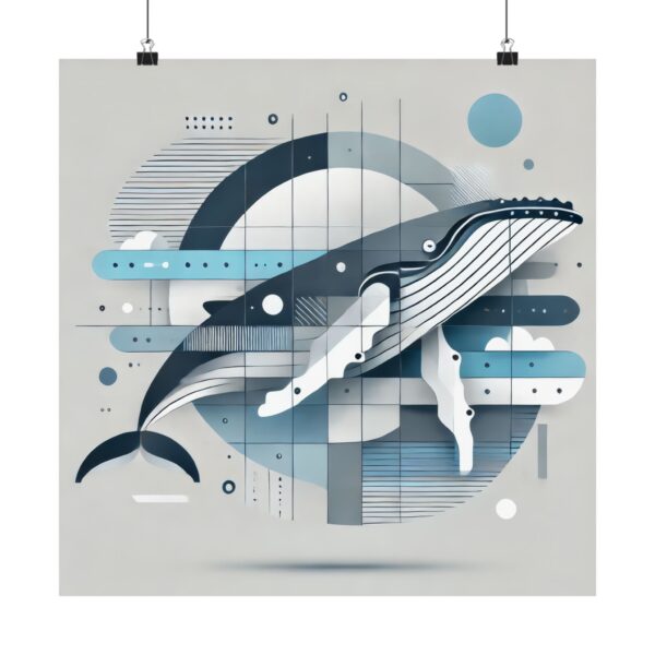 Whale Abstract Poster, Minimalist Art Print, Blue Bauhaus Cubism Vertical Decor, Matte Wall Art