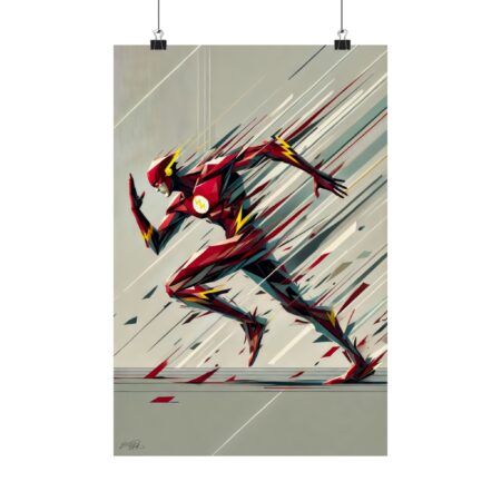 Vertical Poster, Flash DC Comics Wall Art, Geometric Abstract Minimalist Bauhaus Cubism Print, Matte Decor, Gift for Comic Book Fans, Home