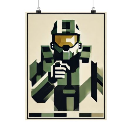 Geometric Halo Bauhaus Abstract Poster, Master Chief UNSCN Navy Recruitment Wall Art, Minimalist Matte Vertical Print, Gamer Gift, Office