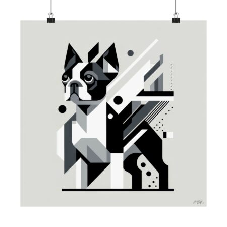 Dog Lover Wall Art, Boston Terrier Minimalist Poster, Geometric Bauhaus Print, Cubist Home Decor, Matte Vertical Art Print, Animal Pet