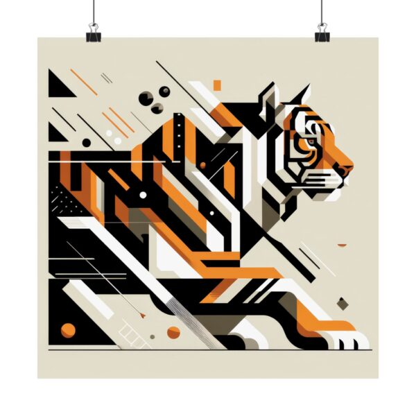 Tiger Abstract Wall Art, Modern Geometric Bauhaus Poster, Minimalist Cubist Decor, Matte Horizontal Print, Big Cat Design, Unique Home Decor