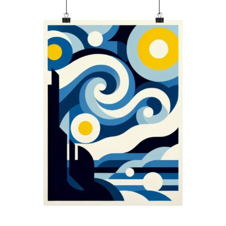 Vertical Poster, Starry Night Van Gogh Reimagined Abstract Geometric Colorful Wall Art, Matte Print, Minimalist Decoration, Home Decor, Gift