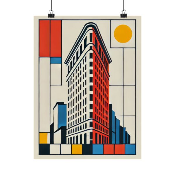 Vertical Bauhaus Abstract Wall Art Poster, Modern Architecture Art Deco Print, Minimalist Flatiron Building Picture, Matte Artwork Home