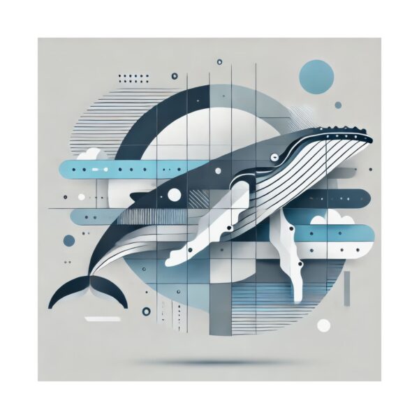 Whale Abstract Poster, Minimalist Art Print, Blue Bauhaus Cubism Vertical Decor, Matte Wall Art - Image 2