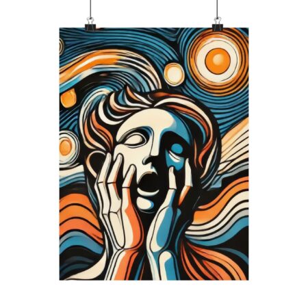 Abstract Geometric Bauhaus Colorful Matte Vertical Poster, Edvard Munch Scream Art Print, Minimalist Wall Decor, Classical Art Reimagined,