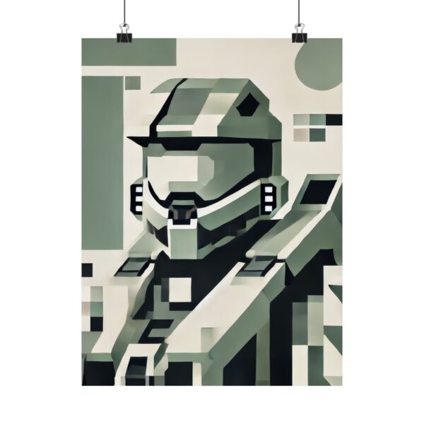 Abstract Halo Master Chief Poster, Minimalist Cubist Art Wall Print, Matte Vertical Home Decor, Gamer Gift, Video Game Fan Art, Spartan