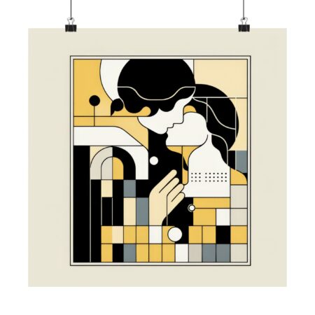 The Kiss by Gustav Klimt Reimagined Abstract Minimalist Wall Art Poster Geometric Bauhaus Colorful