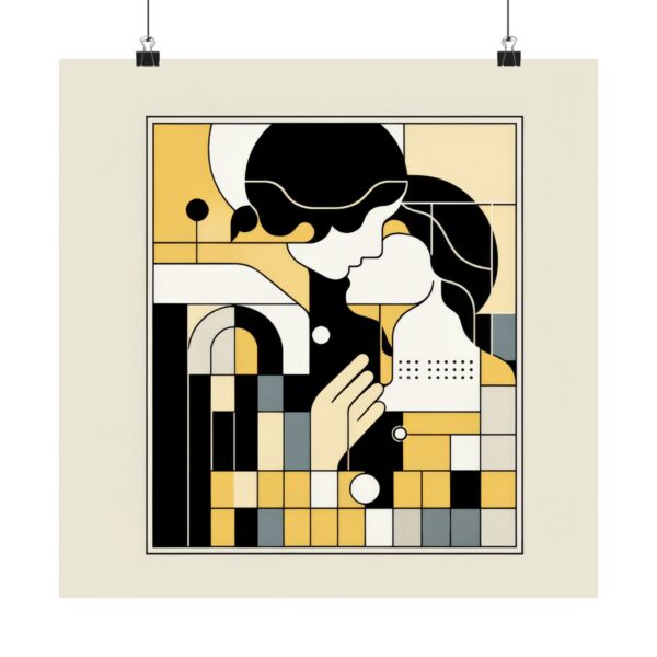 The Kiss by Gustav Klimt Reimagined Abstract Minimalist Wall Art Poster Geometric Bauhaus Colorful