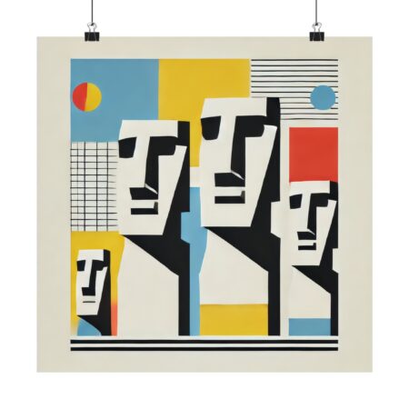Vertical Poster, Easter Island Moai Mo'ai Head, Bauhaus Abstract Minimalist Art, Matte Print Wall Decor, Home Office Dorm Decoration, Unique