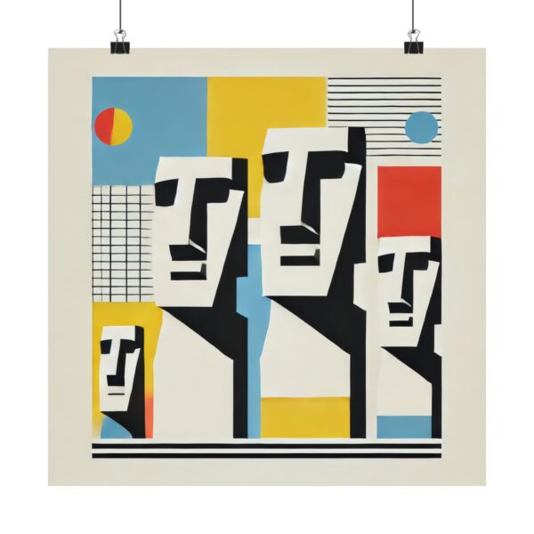 Vertical Poster, Easter Island Moai Mo'ai Head, Bauhaus Abstract Minimalist Art, Matte Print Wall Decor, Home Office Dorm Decoration, Unique