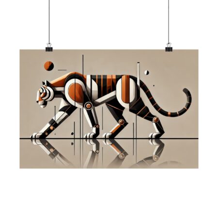Geometric Big Cat Abstract Wall Art Poster, Minimalist Matte Horizontal Decor Print, Cubist Bauhaus Design, Gift for Art Lovers, Home Office